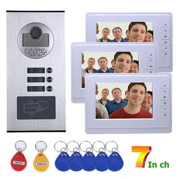 MAOTEWANG Vaizdo Domofonas Sistemos 3 butai 7 colių Vaizdo Duris Telefono Sistema RFID IR-CUT HD 1000TVL Doorbell Fotoaparatas