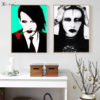 Marilyn Manson Juoda Ir Balta Drobė, Tapyba Plakatus Ir Nuotraukas Kambarį Nr. Įrėminti Sienos Paveiksl Namų Dekoro