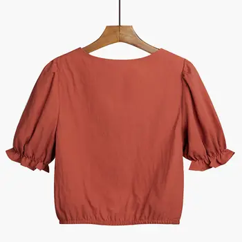 Marškinėliai Moterims, Paprastas Trumpas Rankovės Kietasis Retro Aikštėje Apykaklės Prancūzų Vasaros Stilingas Harajuku Pasėlių Viršų Moteriška Apranga Atsitiktinis Puikus
