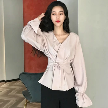 Marškinėliai Moteriški Kietas Elegantiškas, Seksualus Ponios Blyksnius Rankovės Varčias V-Kaklo Madinga Nauja Korėjos Stiliaus Stilingas Kpop Atsitiktinis Tunika Nauja Mada