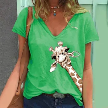 Marškinėlius atsitiktinis vasaros žirafa, print T shirts Naujas moterų animacinių filmų atsitiktinis marškinėliai lady trumpomis rankovėmis viršūnes tees marškinėliai, drabužiai