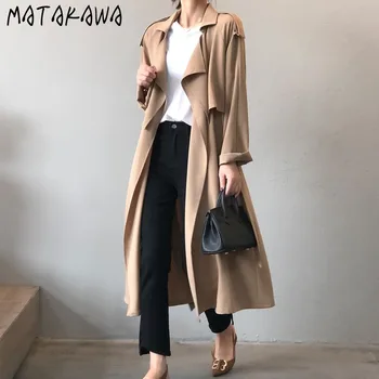 MATAKAWA Retro Britų Stiliaus Prarasti Moterų Tranšėjos Paltai 2020 M. Rudenį Temperamentas Švarkelis Moterims korėjos Mados Ilgas Kailis