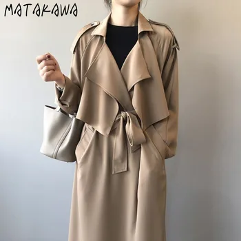 MATAKAWA Retro Britų Stiliaus Prarasti Moterų Tranšėjos Paltai 2020 M. Rudenį Temperamentas Švarkelis Moterims korėjos Mados Ilgas Kailis