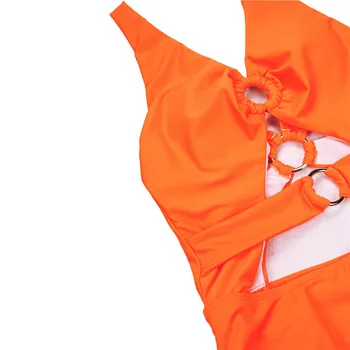 Maudymosi Kostiumėlį Moteris 2020 Kietos Oranžinės Vientisi Maudymosi Kostiumėliai Moterims, Bodysuit Tvarstis Kaklaraištis Diržas Plaukimo Kostiumas