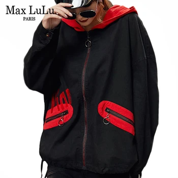 Max LuLu 2019 Mados Korėjiečių Prekės Ponios Punk Drabužiai, Moteriški Užtrauktuką Gobtuvu Striukės Atsitiktinis Moterų Spausdinti Rudenį Paltai Plius Dydis
