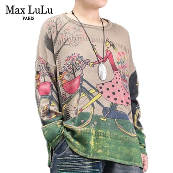 Max Lulu 2019 Mados Korėjos Ponios Spausdinti Džemperiai Moterų Animacinių Filmų Megztiniai Megzti Trikotažas Negabaritinių Puloveriai Žiemos Drabužių