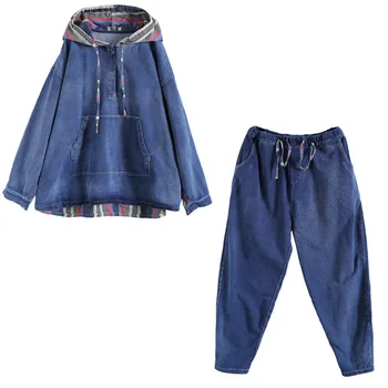 Max LuLu 2020 M. Pavasarį Korėjos Mados Ponios Prarasti Dviejų Dalių Rinkiniai Moteriški Džinsai Vintage Kostiumai Kratinys Streetwear Viršūnės Ir Kelnės