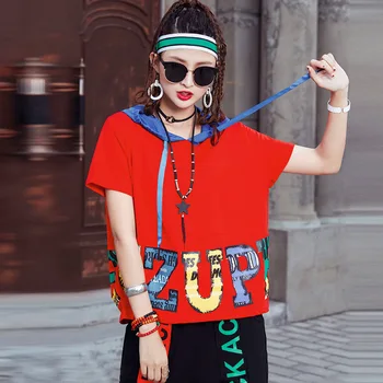 Max LuLu 2020 Metų Vasaros Mados Drabužių Ponios Prabangos Atspausdinta Tee Marškinėliai Moterims Gobtuvu Tshirts Moterų Hip-Hop Stiliaus Medvilnės Streetwear