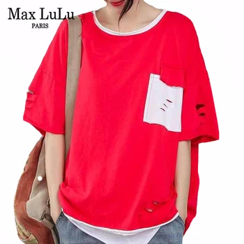Max LuLu 2020 Naujų Korėjos Vasaros Mados Ponios Prarasti Tee Marškinėliai Moteriški Atsitiktinis Kratinys Tshirts Moterų Medvilnės Trumpomis Rankovėmis Viršūnes