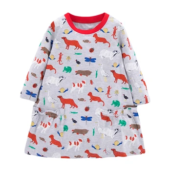 Mažai specialistė, vaikų mergaičių prekės rudenį vaikų suknelė kūdikių, mergaičių drabužiai Medvilnės gyvūnų spausdinti bamblys mergina suknelės QW034