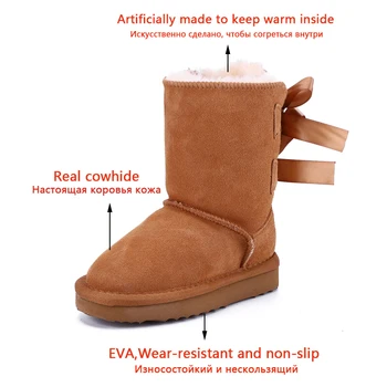 MBR PAJĖGŲ 2020 Parduodant Aukštos Kokybės Vaikų žiemos batai, tikros odos karvės odos bowknots sniego boot Berniukų, Mergaičių šiltas batai