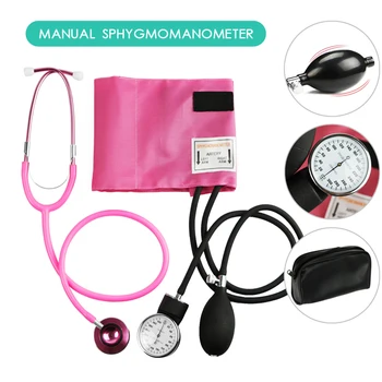 Medicinos Rožinė kraujospūdžio matuoklis BP Manžetai Slėgmačio Aneroid Sphygmomanometer Mielas Dual Galvos Kardiologijos Stetoskopas