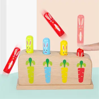 Medienos Triušis Pop_up Žaislas Bakstelėkite Bounce Stick Baby Vaikų Švietimo Žaislas Q6PD