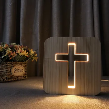 Mediniai Krikščionių Led Naktinis Apšvietimas Dievo palaiminimus Lempos Miegamojo Lovos Naktį Lempa USB Kištukas, Karšto Pardavimo Namų Dekoro Atmosfera