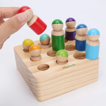 Mediniai Vaivorykštė Blokai Montessori Žaislai 12 Draugais Peg Lėlės Įstaigų Kūdikių Apsimesti Žaisti Žmonių, Skaičiai, Formos, Vaikams Mokomieji Žaislai