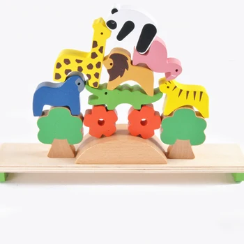 Medinių miško gyvūnai slenksčius balansas pluošto medinės sukrauti aukšto pastato blokus vaikų švietimo žaislai, stalo žaidimai balansas žaislas