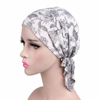 Medvilnės Chemo Skrybėlę iš Anksto Susieta Spausdinimo Galvutė Dėvėti Moterims Musulmonų Turbaną Plaukų Slinkimas Vėžio Beanies Suaugusiųjų Rinktinėje Plaukų Aksesuarai