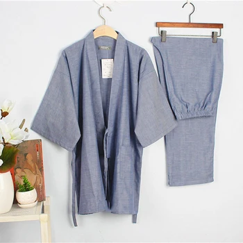 Medvilnės Japonijos Sleepwear Fori Vyrų Kimono Haori Pižama Pižamą Vasaros Viršūnes+kelnės Drabužių Rinkinį, Kvėpuojantis Yukata Jinbei