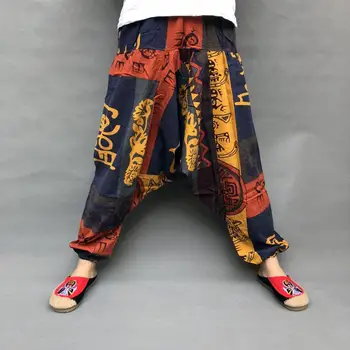 Medvilnės Skalbiniai Žibintų Kelnes Tailandas Stilių Spausdinti Prarasti Atostogų Kelnes Unisex Mėgėjams Kelnės Elastingos Juosmens Indie Folk Stiliai