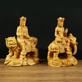 Medžio masyvo Manjusri Samantabhadra Bodhisatvos statuesModern meno medinė skulptūra,Feng Shui, dekoratyvinės statulos, namų kambarį
