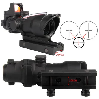 Medžioklės Riflescope ACOG 4X32 Nekilnojamojo Fiber Optics Red Dot Apšviestas Tinklelis Taktinis Optinį Taikiklį HT6-0058