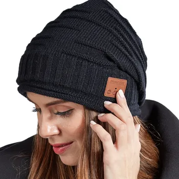 Megztus Skrybėlę Bluetooth V5.0 Stereo Muzikos Belaidės Ausinės Ausinių Rankų Žiemos Vėjo Šilumos Beanie Kepurė Galvos Apdangalai