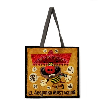 Meksika Pop Art Lino Pirkinių Krepšys Ponios Pečių Maišą, Sulankstomas Pirkinių Krepšys Paplūdimio Tote Bag