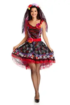 Meksikos Day of The Dead Zombie Siaubo Velnio Kostiumas Helovyno Karnavalas Šalies Gėlių Fėja Vaiduokliai Nuotaka Cosplay Suknelė