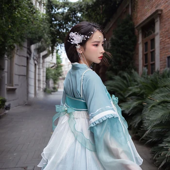 Melonshow Kinų Stiliaus Suknelė Hanfu Moterų Plius Dydžio Žydros Senovės Cosplay Kostiumų Ponios Tradicinės Suknelės Saldus Mergaičių Sijonas