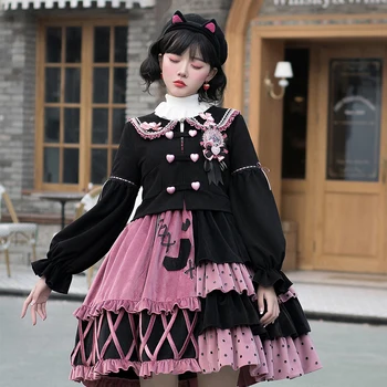 Melonshow Saldus Lolita Dress Plius Dydis Kawaii Drabužius Viktorijos Suknelė Moterims, Juodos Spalvos Žieminis Paltas Gothic Lolita Cute Suknelė Mergaitėms