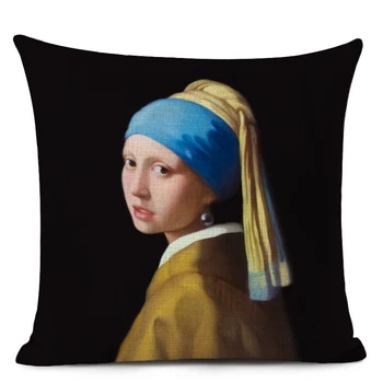 Mergaitė su Perlų Auskarai Dekoratyvinė pagalvėlė padengti Naftos tapyba meno dekoratyvinis skalbiniai, pagalvės užvalkalą, namų dekoro