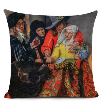 Mergaitė su Perlų Auskarai Dekoratyvinė pagalvėlė padengti Naftos tapyba meno dekoratyvinis skalbiniai, pagalvės užvalkalą, namų dekoro
