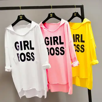 Mergaičių marškinėliai ilgomis rankovėmis marškinėliai su Gobtuvu Marškinėliai Raidžių Moterų Atsitiktinis Tees
