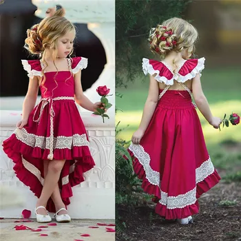 Mergaičių Suknelė 2019 M. Vasaros Aikštėje Apykaklės Žiedlapis Rankovės Mados Vaikai Princesė Suknelės Mergina Vaikų Šalis Suknelė