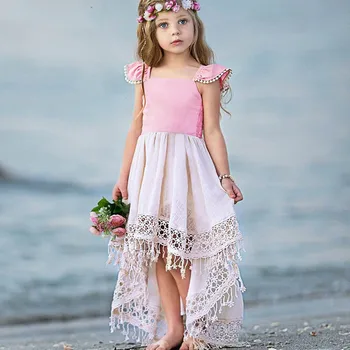 Mergaičių Suknelė 2019 M. Vasaros Aikštėje Apykaklės Žiedlapis Rankovės Mados Vaikai Princesė Suknelės Mergina Vaikų Šalis Suknelė