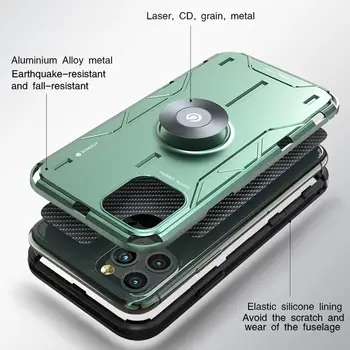 Metalo Atveju Aliuminio Lydinio Silikono Atveju IPhone, 11 Pro Max Karinės Šarvai Žiedas, Stovas Telefono dėklas skirtas IPhone 11 Pro Max