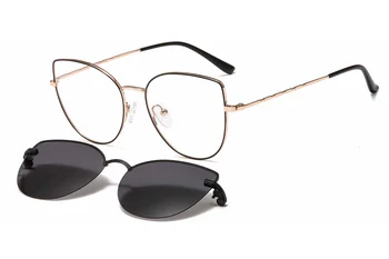 Metalo klipas akiniai nuo saulės 33077 cateye formos, optiniai akiniai, rėmeliai su klipą nuimamas poliarizuota lęšiai, akiniai nuo saulės moterims