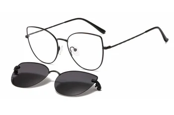 Metalo klipas akiniai nuo saulės 33077 cateye formos, optiniai akiniai, rėmeliai su klipą nuimamas poliarizuota lęšiai, akiniai nuo saulės moterims