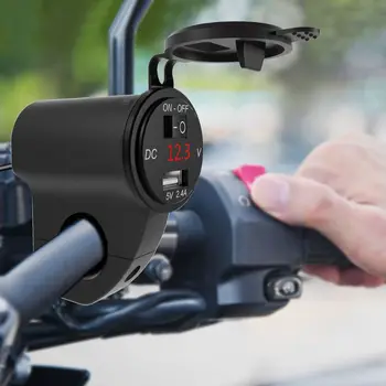 Metalo Motociklo 12V SAE USB Įkroviklį, su Voltmeter Jungiklis mobilusis telefonas GPS