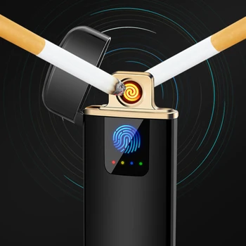 Metalo USB Žiebtuvėlis Įkrovimo Vėjo Lengvesni Portable LED Ekranas, Palieskite Pirštu Spausdinti Cigarečių Degiklio Rūkymo Reikmenys