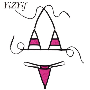Micro Bikini 2019 Dviejų dalių maudymosi kostiumėlį Moteris Dryžuotas Tuščiaviduriai Bikini Komplektas Liemenėlė Viršuje ir Kelnės Sexy maudymosi Kostiumėliai Moterims Apynasrio Kaklo Biquini