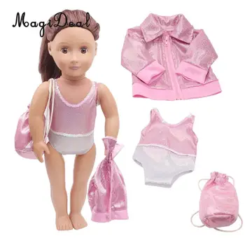 Mielas 18inch Lėlės Rožinės spalvos maudymosi kostiumėlį Set - Bikini + Kailis + Kuprinė už Lėlės Priedai