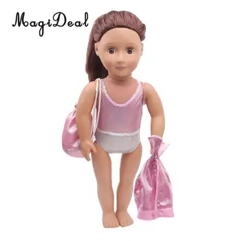 Mielas 18inch Lėlės Rožinės spalvos maudymosi kostiumėlį Set - Bikini + Kailis + Kuprinė už Lėlės Priedai