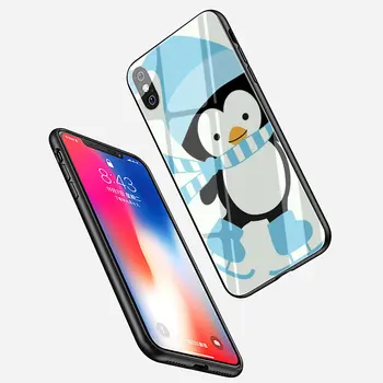 Mielas animacinių filmų pingvinas Grūdintas Stiklas TPU Juoda Atveju iPhone, SE 2020 X arba 10 8 7 6 6 S Plius 5 5S SE Xr Xs Max