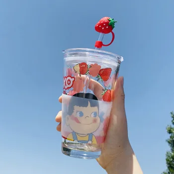Mielas Braškių Stiklinės Vandens Puodelį Studentų Ins Japonų Animacinių Filmų Šiaudų Masto Taurės Kūrybos Mergina Širdies Rožinis Taurė