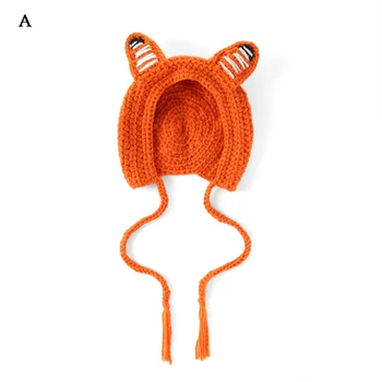 Mielas Gyvūnų Kūdikių Skrybėlę Fox Kūdikių Berniukų, Mergaičių Megzti Šiltas Dangtelis Variklio Dangčio Su Nerijos Naujagimių Fotografijos Rekvizitai Skrybėlės Orange 