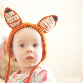 Mielas Gyvūnų Kūdikių Skrybėlę Fox Kūdikių Berniukų, Mergaičių Megzti Šiltas Dangtelis Variklio Dangčio Su Nerijos Naujagimių Fotografijos Rekvizitai Skrybėlės Orange 