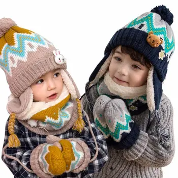 Mielas Kūdikis Skrybėlę Vaikų Hat & Šalikas 2vnt/daug Baby Girl Skrybėlę Žiemos Dvigubo Sluoksnio Mezgimo Šiltos Kepurės Vaikams, Kepurės Ir Pirštinės Dovanų