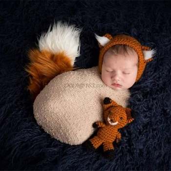 Mielas Naujagimiui Mergaitės Berniukai Mezgimo Nėrimo Fox Skrybėlę Bžūp Kostiumas Fotografijos Rekvizitai