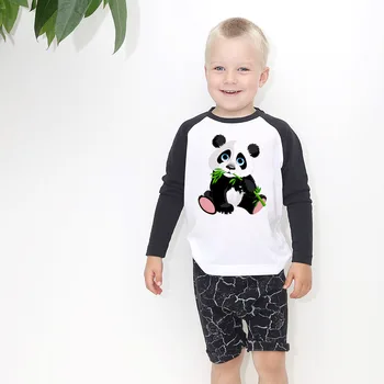 Mielas Panda Vaikams Berniukams, Mergaitėms Ilgomis Rankovėmis Unisex Tshirts Panda Print Mielas Animacinių Filmų Gyvūnų Marškinėliai Vaikams Ralgan Viršūnes Tees